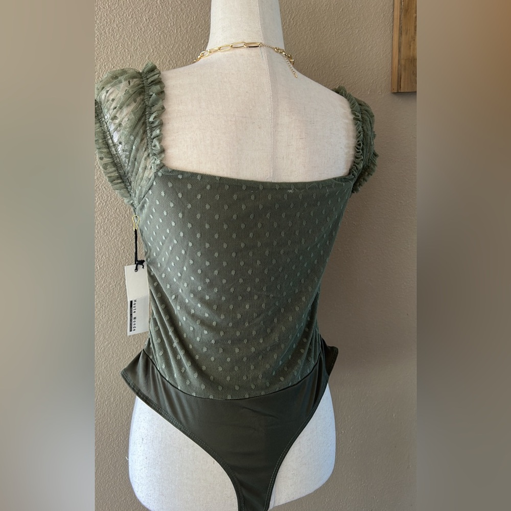 Olive shirred mesh bodysuit - Picture 3 of 8